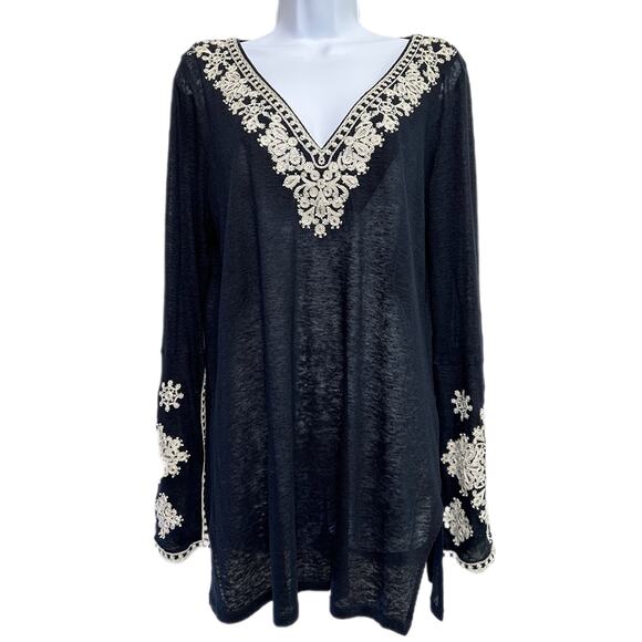 I.N.C. Beach Embellished Linen Swim Cover-Up/Tunic-Navy/L - Picture 1 of 10